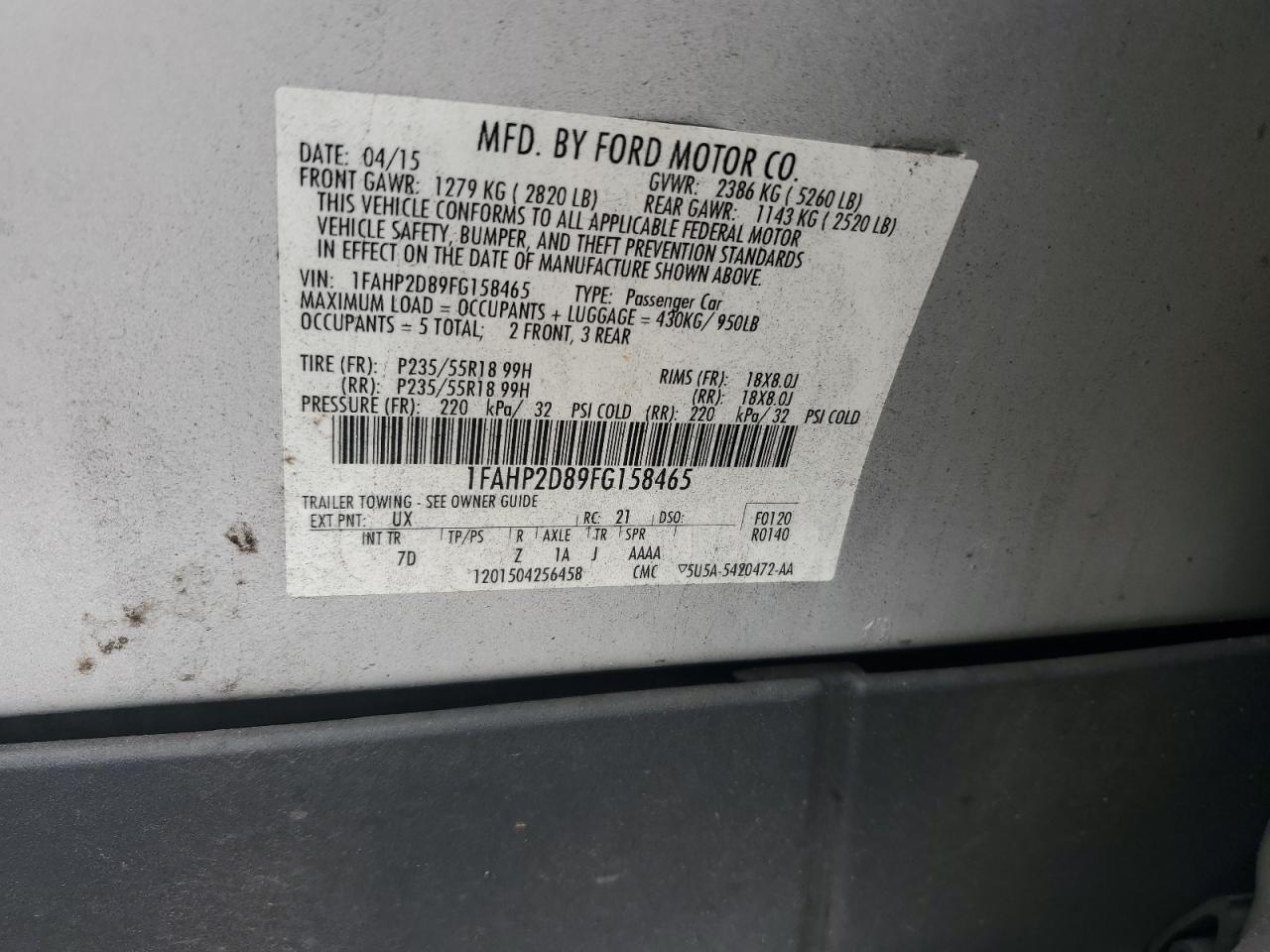 2015 Ford Taurus Se VIN: 1FAHP2D89FG158465 Lot: 84385895