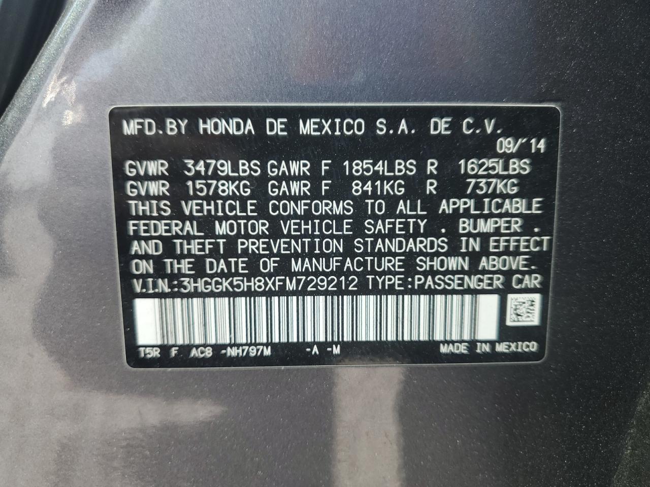 2015 Honda Fit Ex VIN: 3HGGK5H8XFM729212 Lot: 81499955