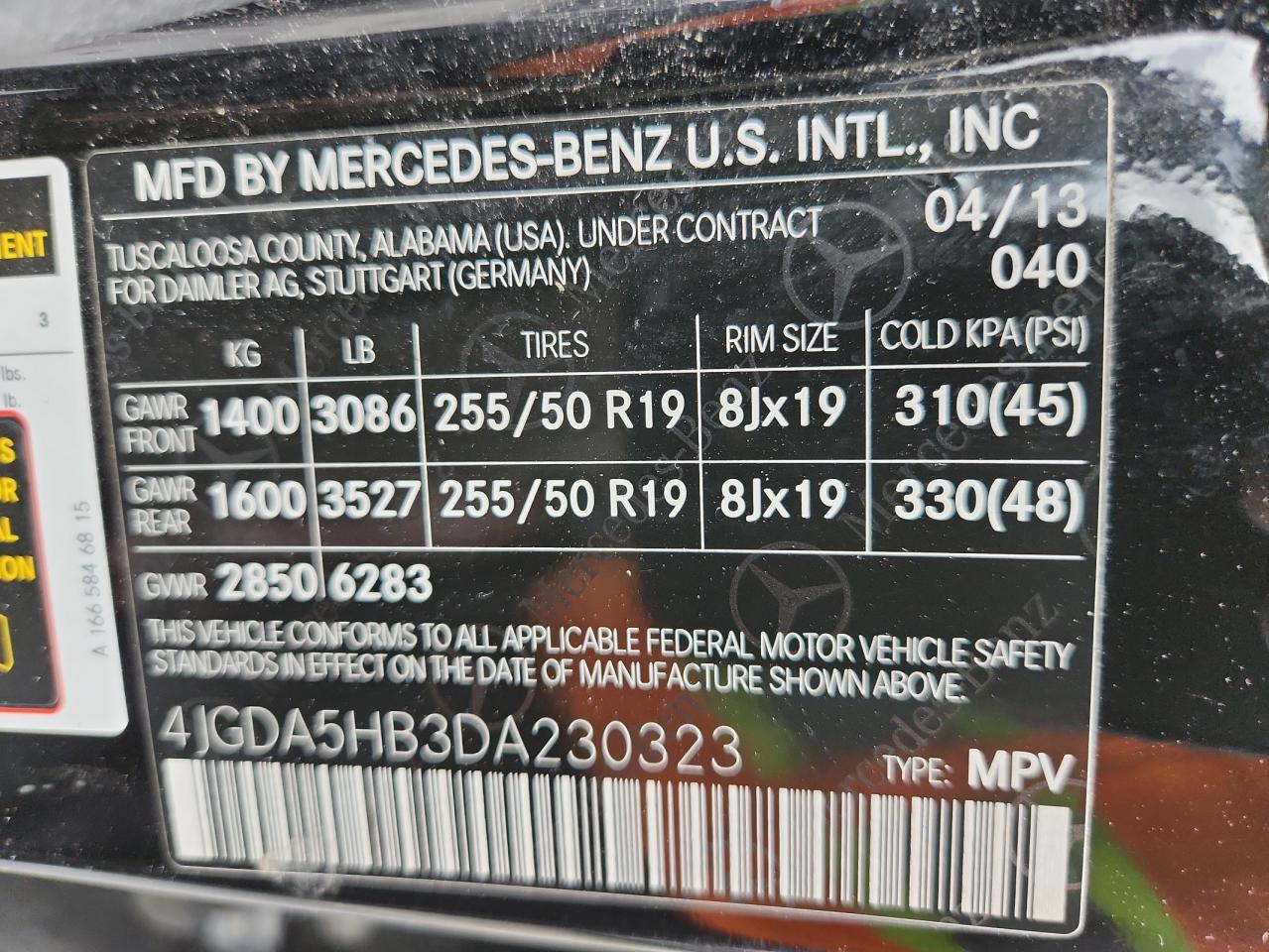 2013 Mercedes-Benz Ml 350 4Matic VIN: 4JGDA5HB3DA230323 Lot: 80526715