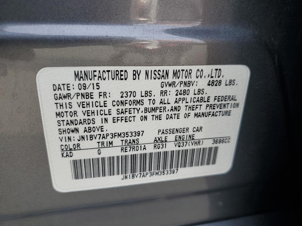 2015 Infiniti Q50 Base VIN: JN1BV7AP3FM353397 Lot: 81908035