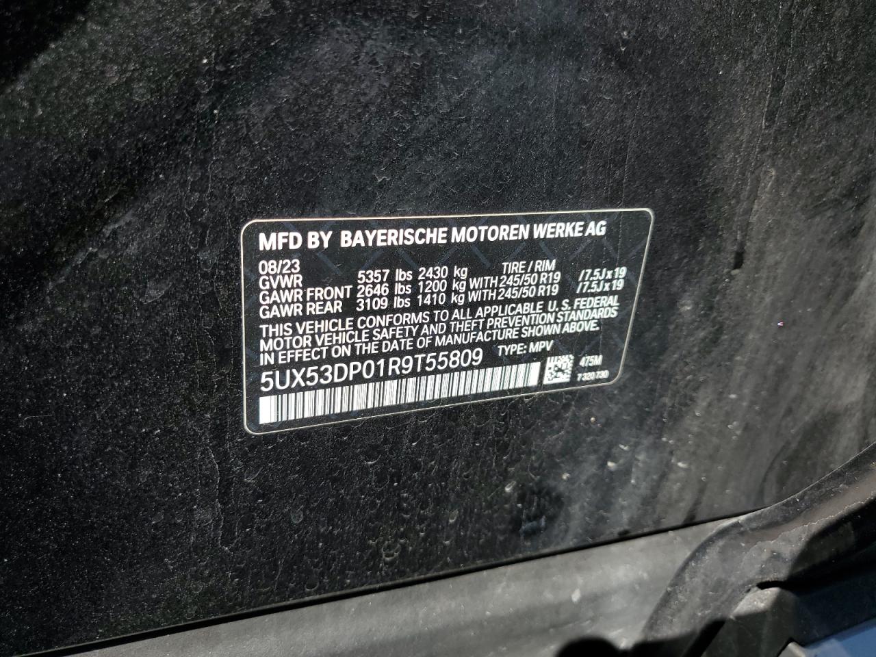 2024 BMW X3 xDrive30I VIN: 5UX53DP01R9T55809 Lot: 81047855