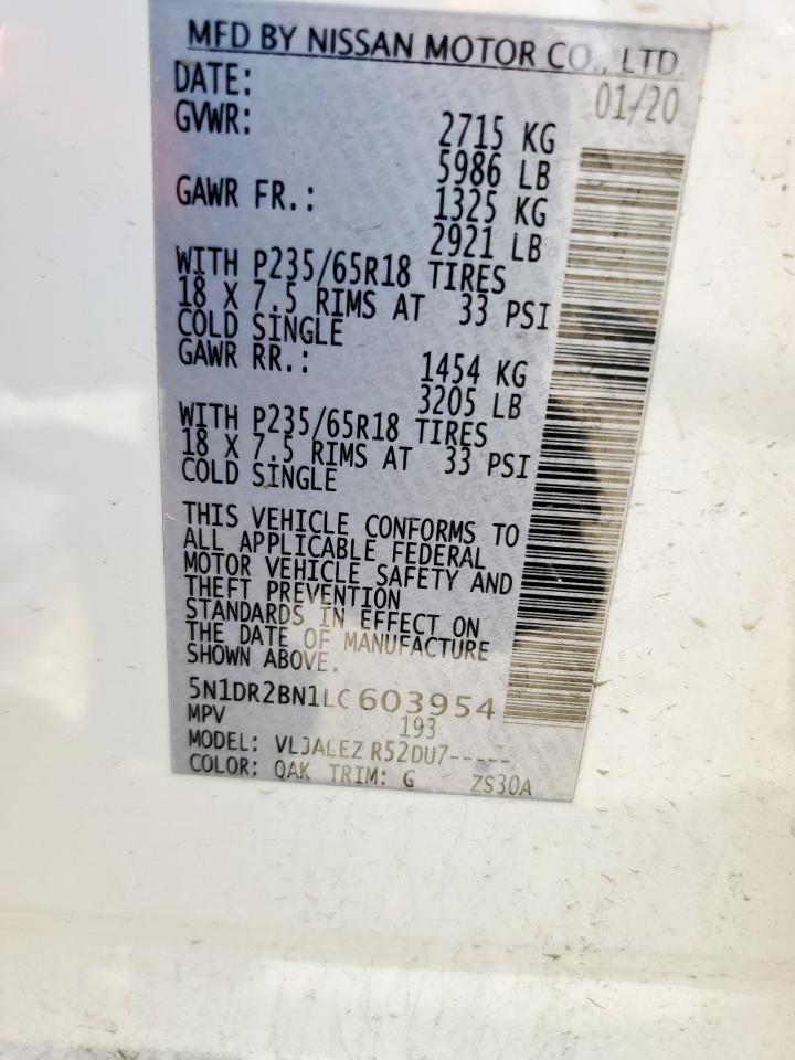 2020 Nissan Pathfinder Sv VIN: 5N1DR2BN1LC603954 Lot: 71317845
