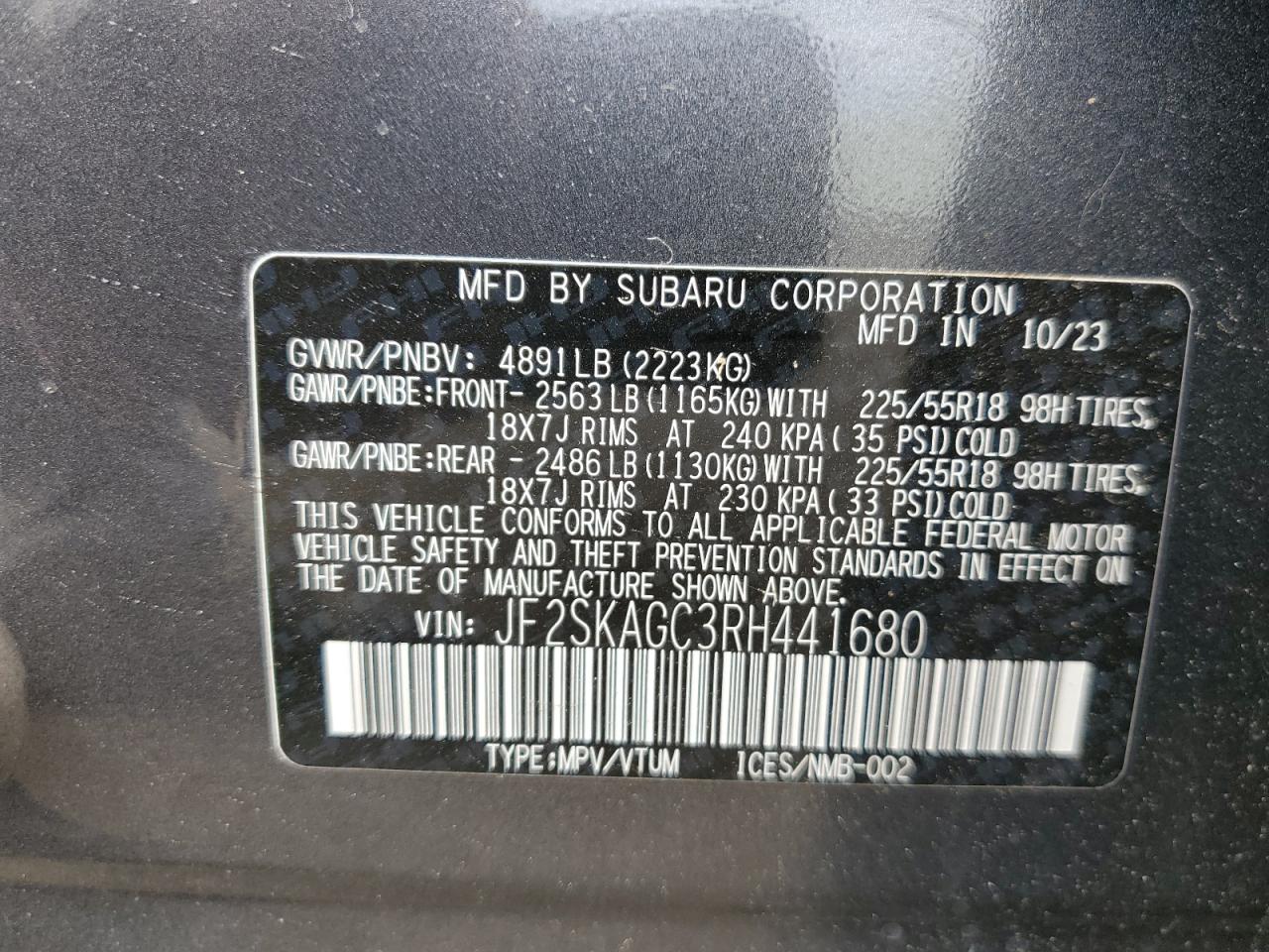 2024 Subaru Forester Sport VIN: JF2SKAGC3RH441680 Lot: 81720165
