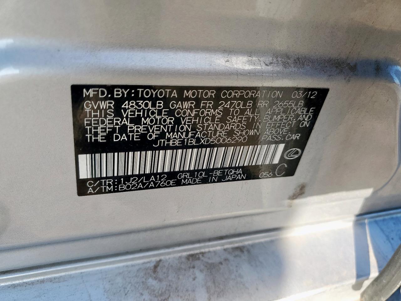 2013 Lexus Gs 350 VIN: JTHBE1BLXD5006290 Lot: 84413285