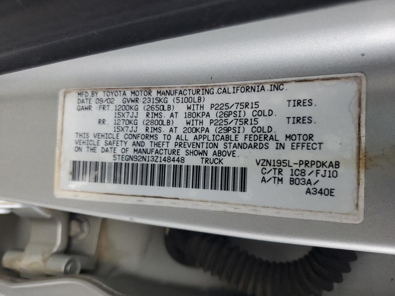 2003 Toyota Tacoma Double Cab Prerunner VIN: 5TEGN92N13Z148448 Lot: 71682885