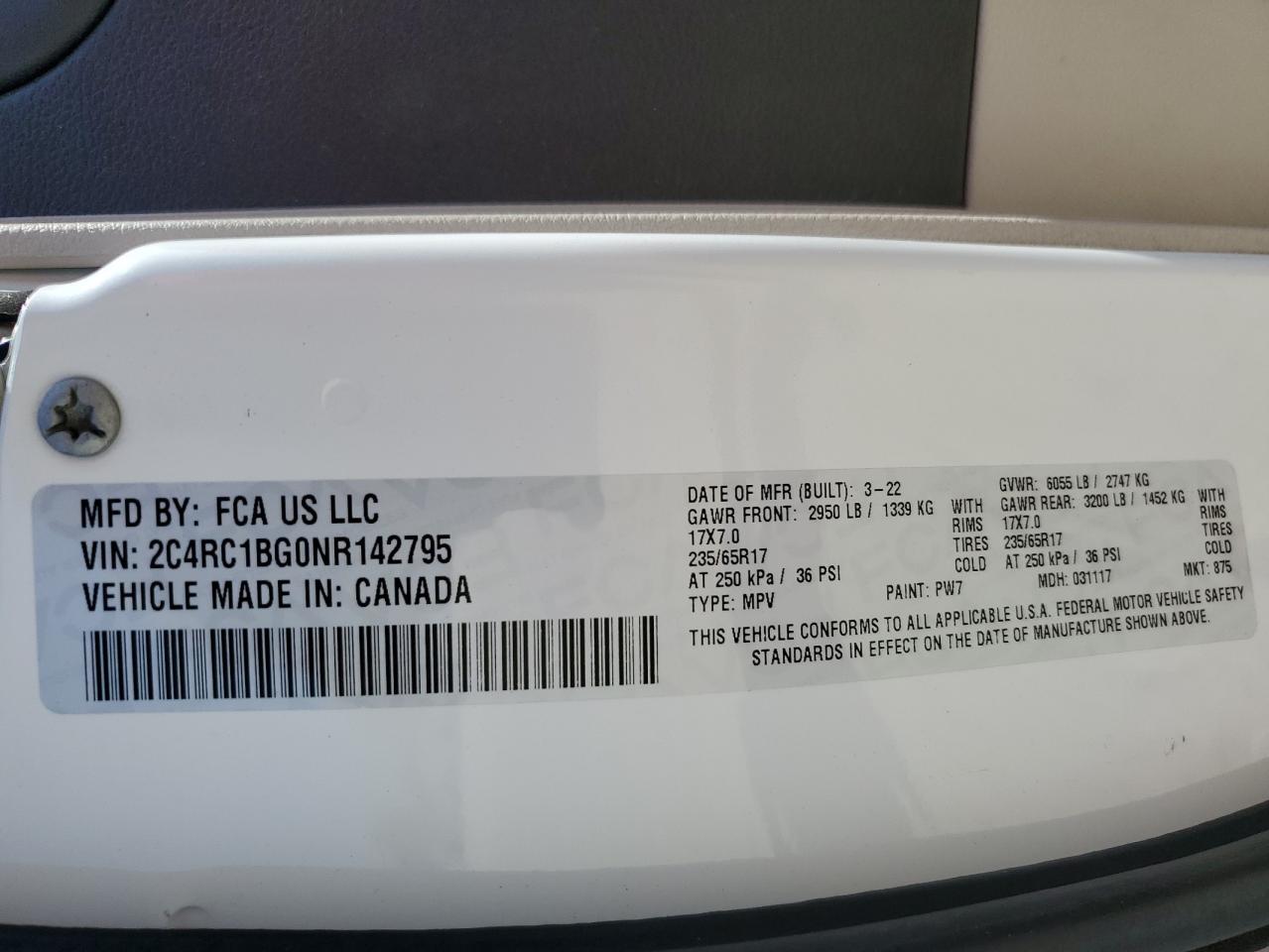 2022 Chrysler Pacifica Touring L VIN: 2C4RC1BG0NR142795 Lot: 81241065