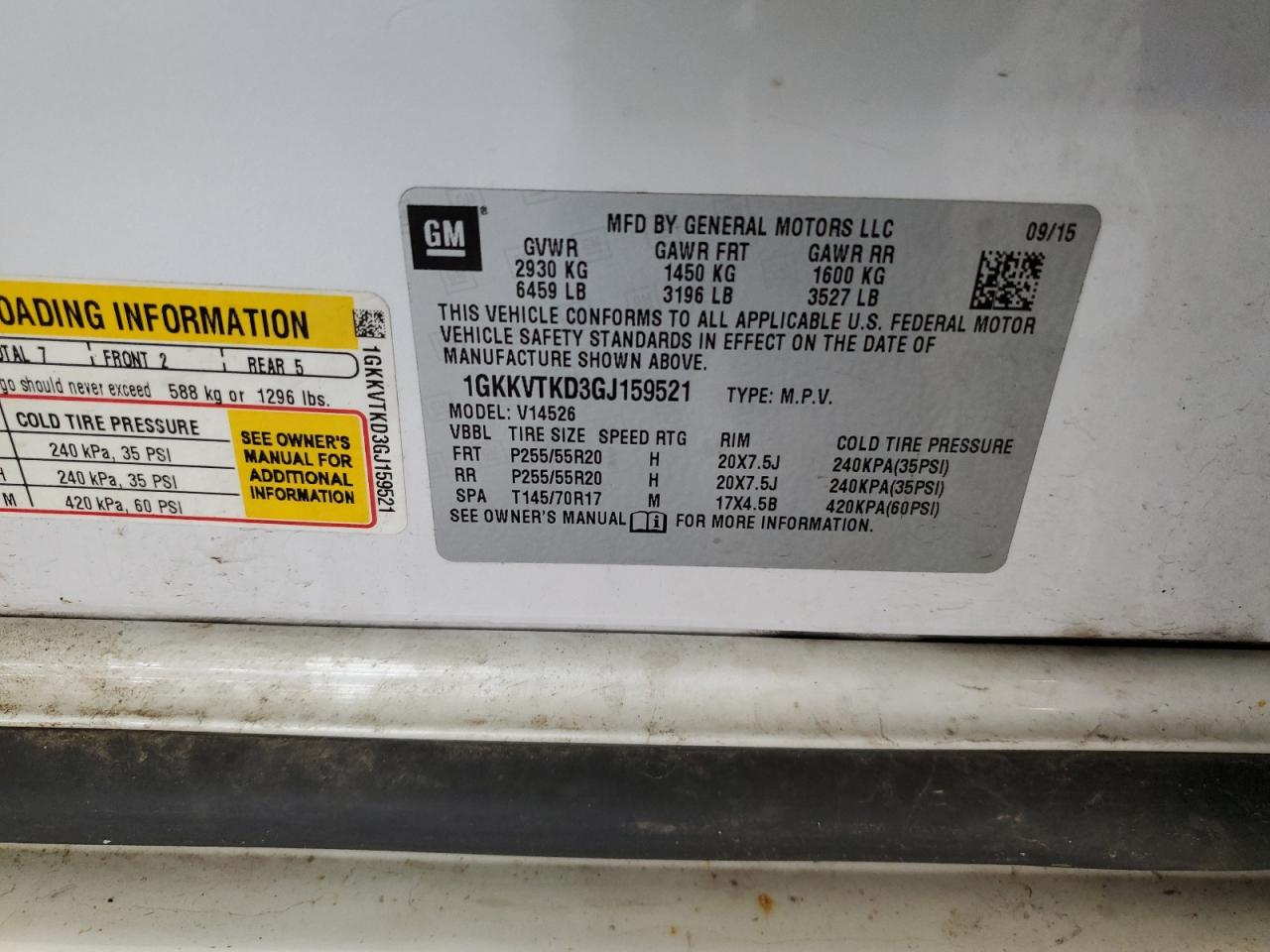 2016 GMC Acadia Denali VIN: 1GKKVTKD3GJ159521 Lot: 80760345