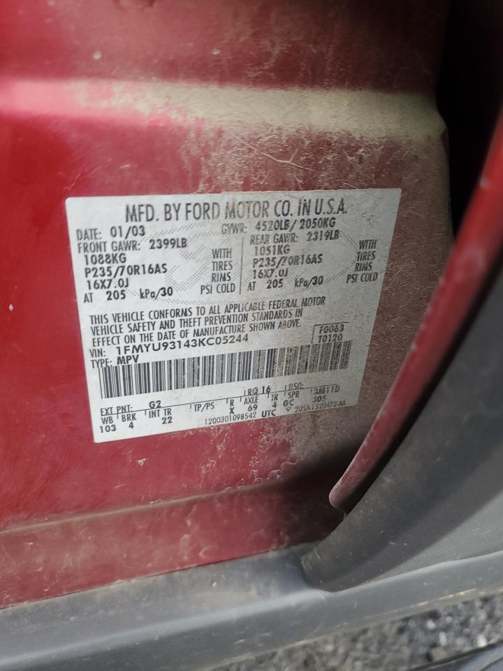 2003 Ford Escape Xlt VIN: 1FMYU93143KC05244 Lot: 84258325