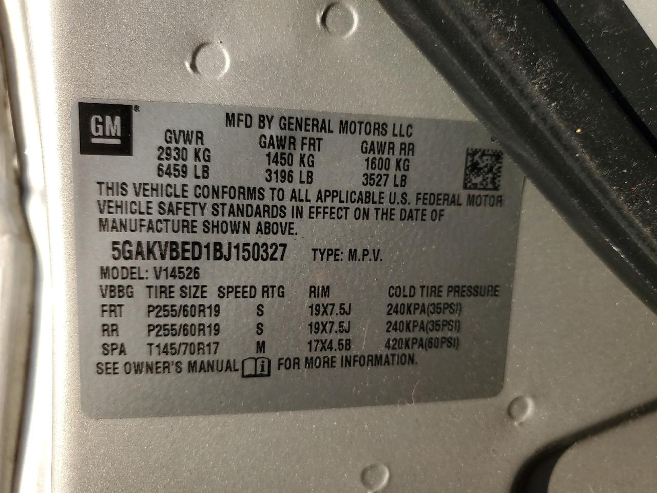 2011 Buick Enclave Cxl VIN: 5GAKVBED1BJ150327 Lot: 80701685