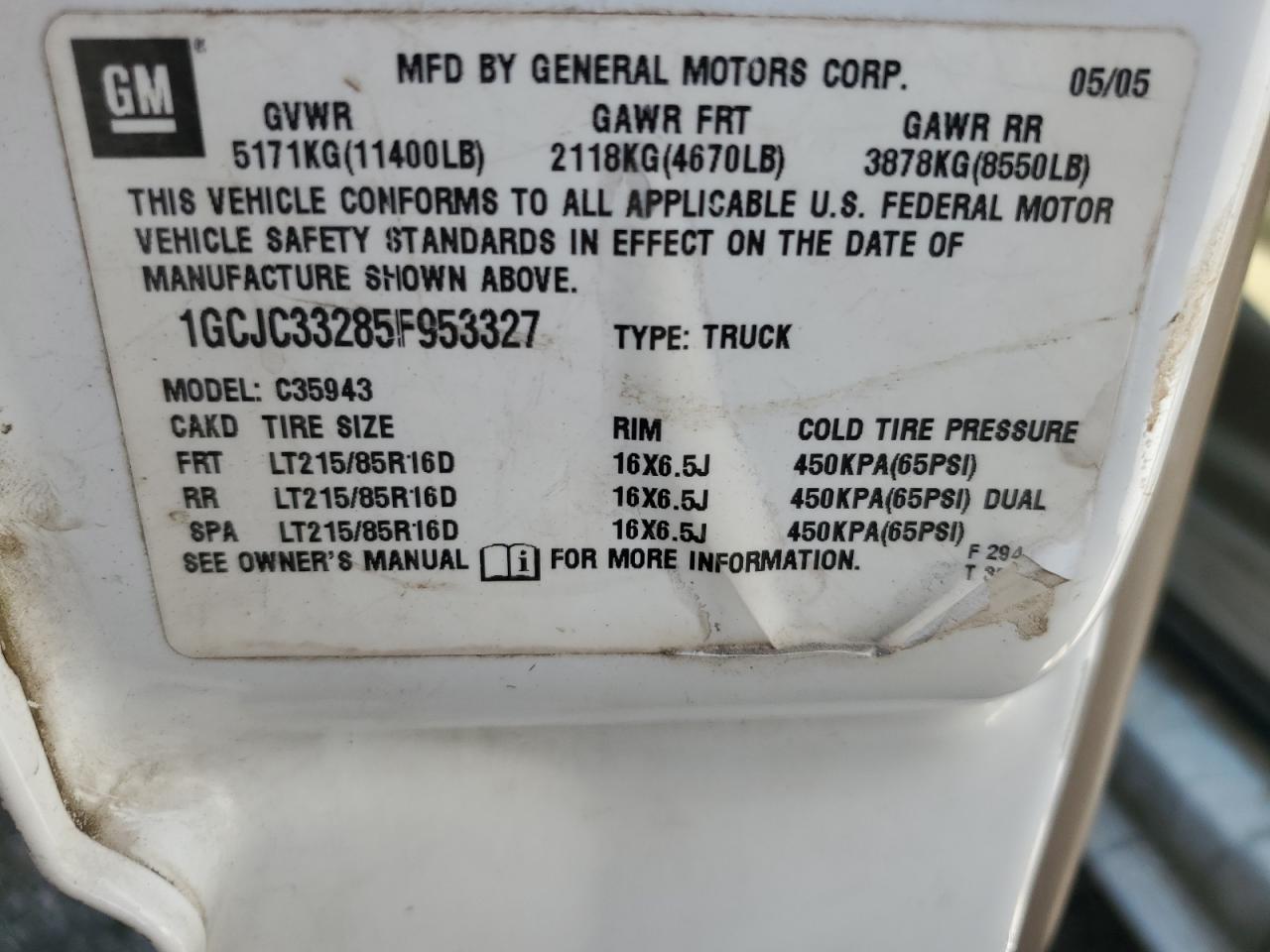 2005 Chevrolet Silverado C3500 VIN: 1GCJC33285F953327 Lot: 71487735