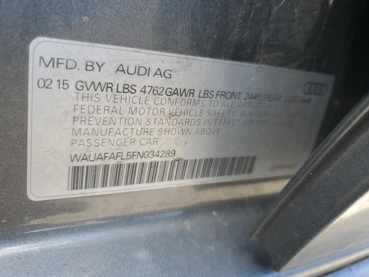 2015 Audi A4 Premium VIN: WAUAFAFL5FN034289 Lot: 71249905