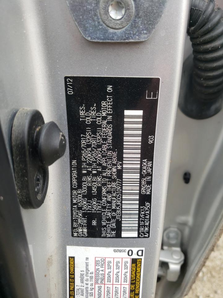 2012 Toyota 4Runner Sr5 VIN: JTEBU5JR0C5109777 Lot: 81756875