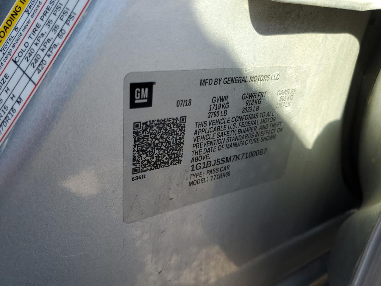 2019 Chevrolet Cruze VIN: 1G1BJ5SM7K7100067 Lot: 83968835