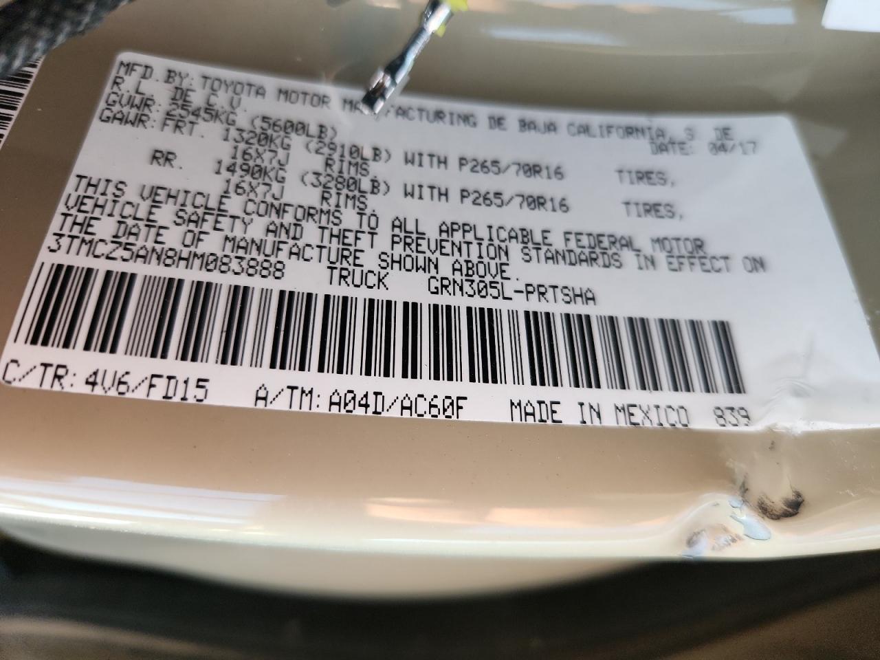 2017 Toyota Tacoma Double Cab VIN: 3TMCZ5AN8HM083888 Lot: 70905315