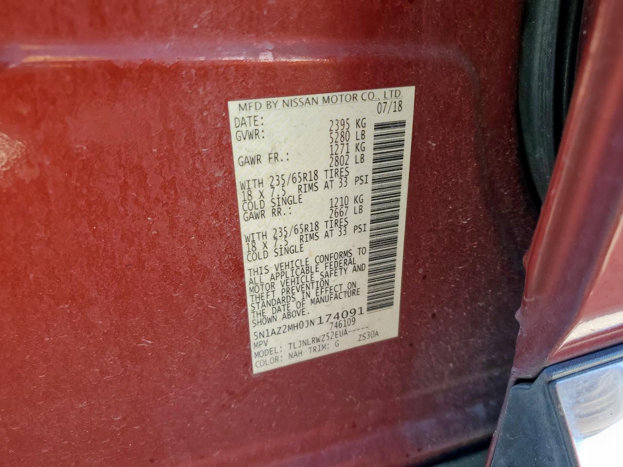 2018 Nissan Murano S VIN: 5N1AZ2MH0JN174091 Lot: 81214945