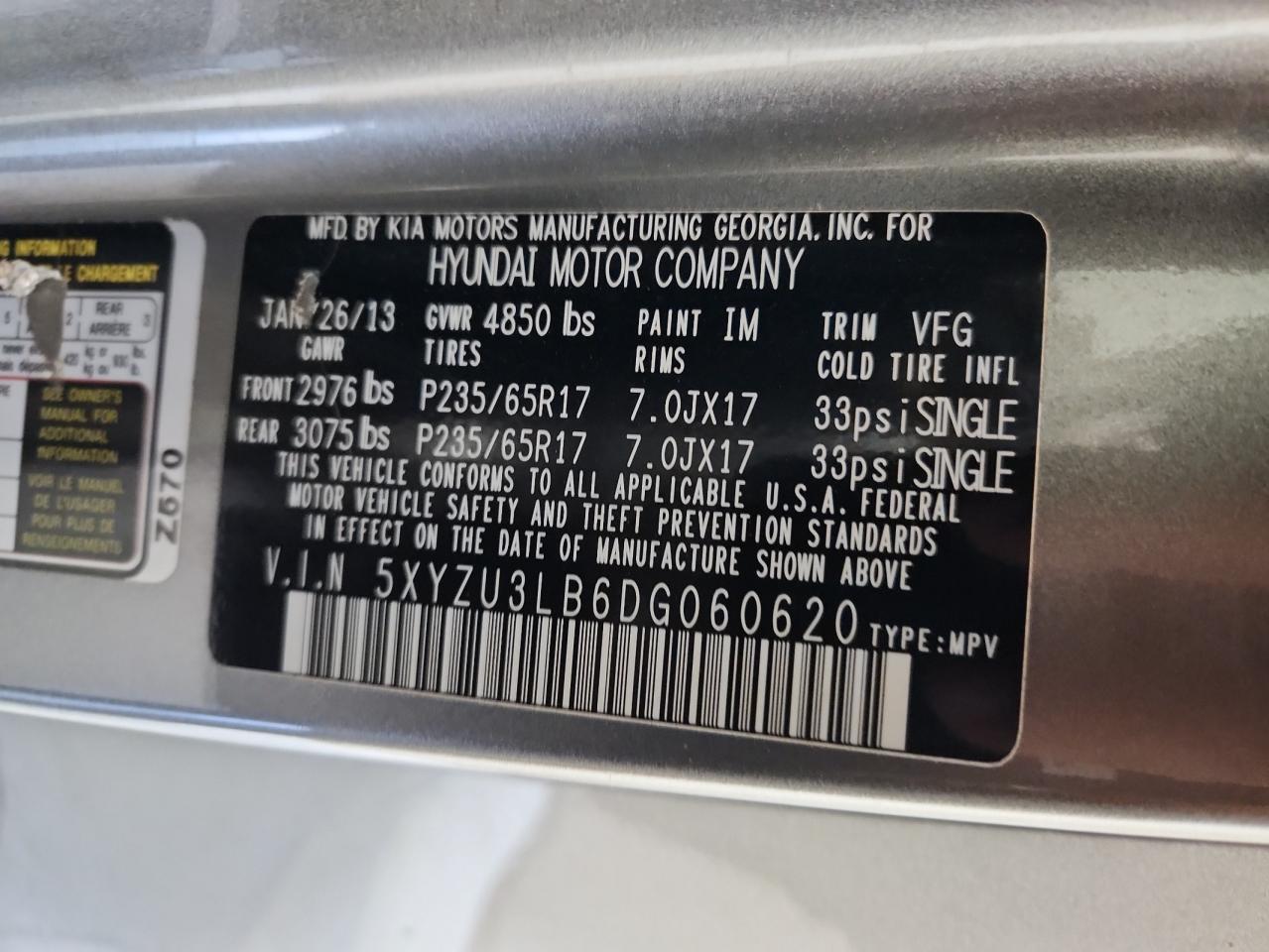 2013 Hyundai Santa Fe Sport VIN: 5XYZU3LB6DG060620 Lot: 71486195