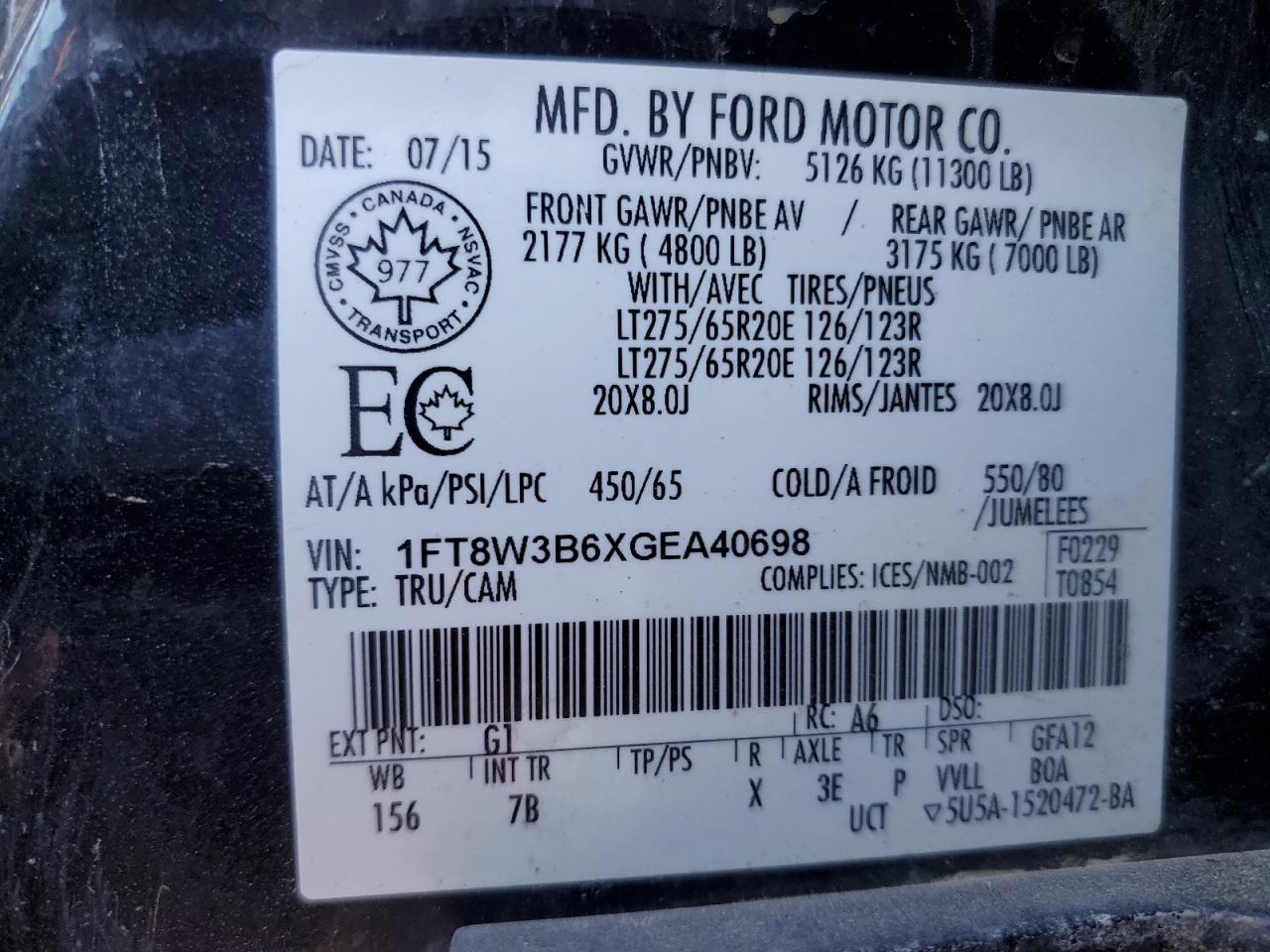 2016 Ford F350 Super Duty VIN: 1FT8W3B6XGEA40698 Lot: 81397105