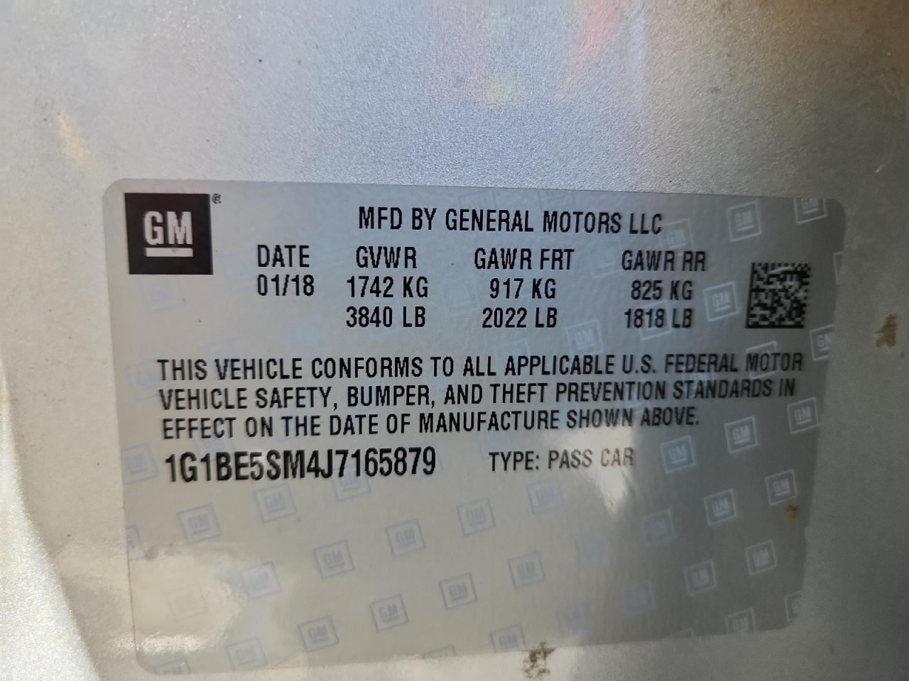 2018 Chevrolet Cruze Lt VIN: 1G1BE5SM4J7165879 Lot: 80198145