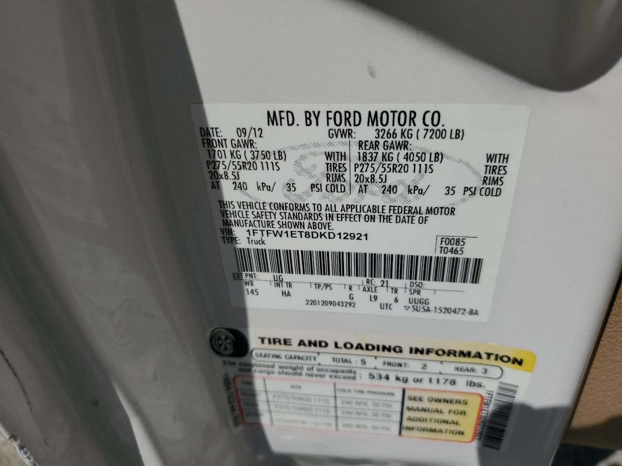 2013 Ford F150 Supercrew VIN: 1FTFW1ET8DKD12921 Lot: 71749105