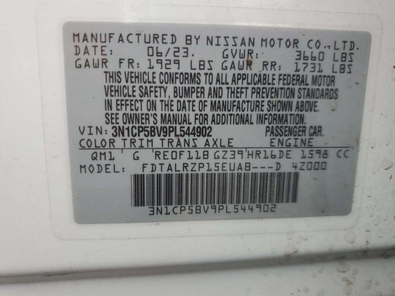 2023 Nissan Kicks S VIN: 3N1CP5BV9PL544902 Lot: 84733085