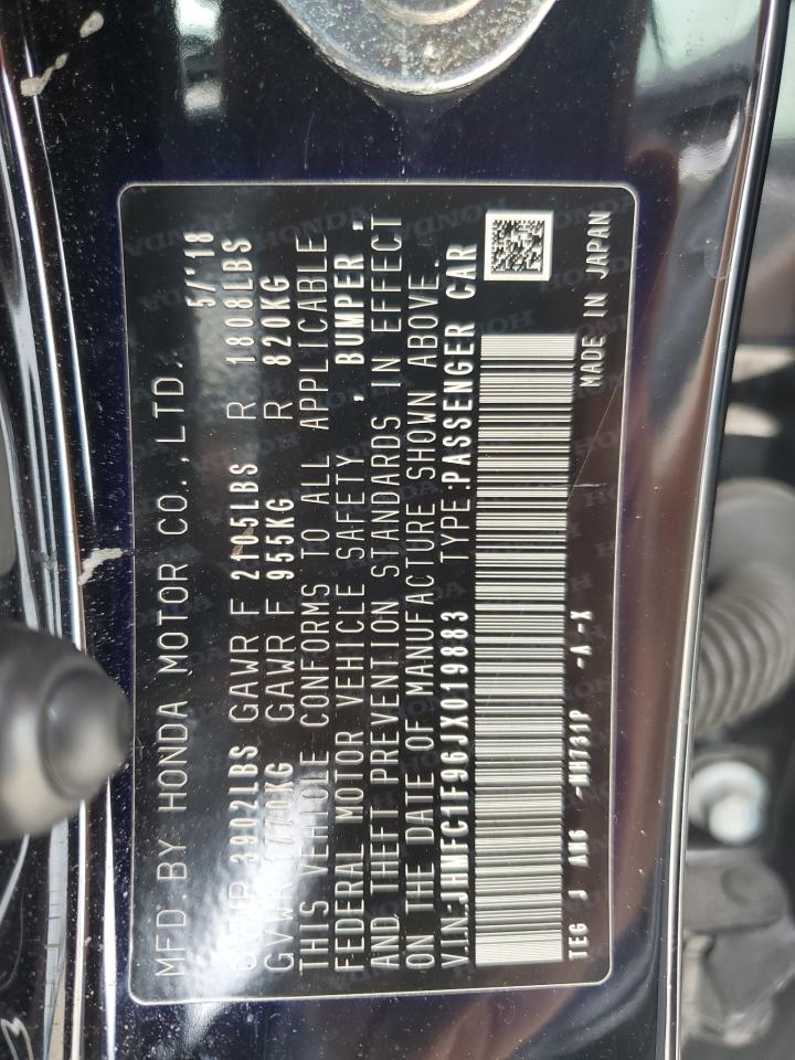 2018 Honda Civic Touring VIN: JHMFC1F96JX019883 Lot: 80378205