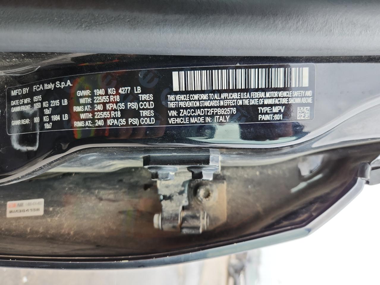 2015 Jeep Renegade Limited VIN: ZACCJADT2FPB92576 Lot: 71505515