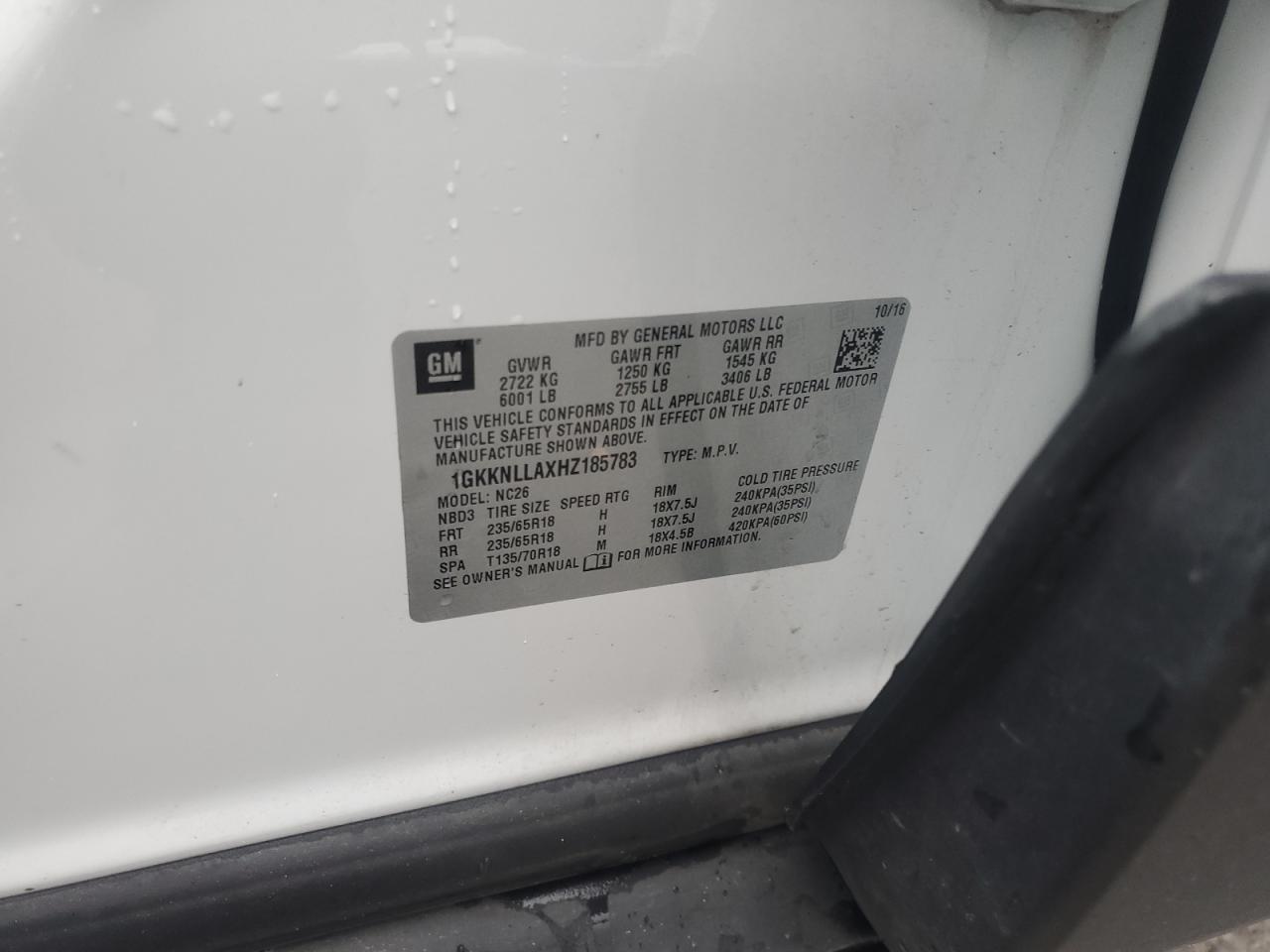 2017 GMC Acadia Sle VIN: 1GKKNLLAXHZ185783 Lot: 71453035