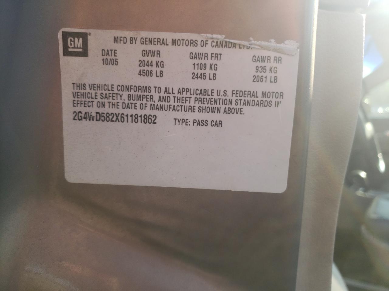 2006 Buick Lacrosse Cxl VIN: 2G4WD582X61181862 Lot: 81921195