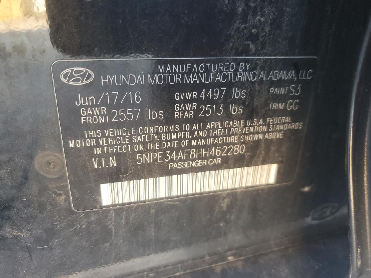 2017 Hyundai Sonata Sport VIN: 5NPE34AF8HH462280 Lot: 72044355