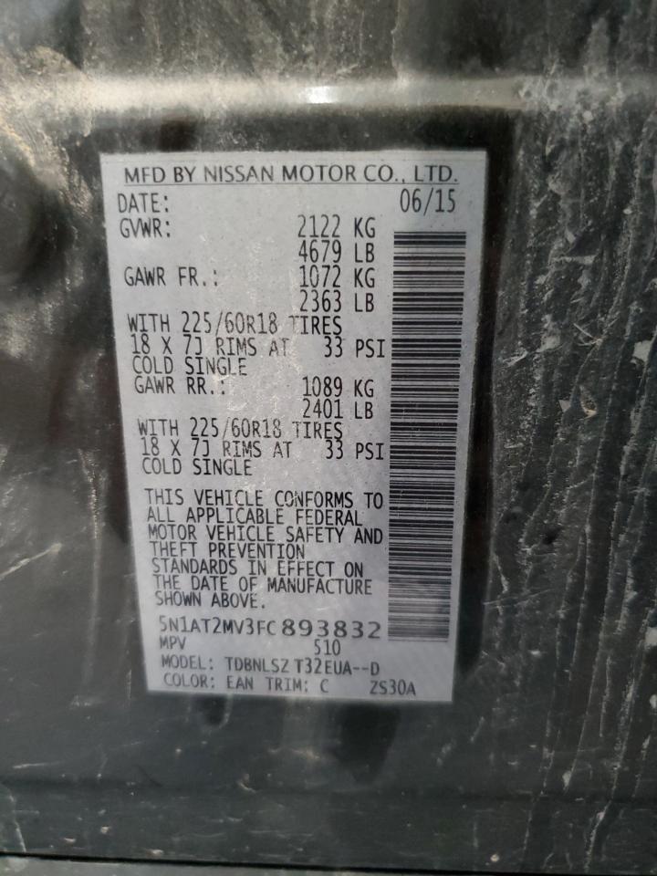 2015 Nissan Rogue S VIN: 5N1AT2MV3FC893832 Lot: 80090215