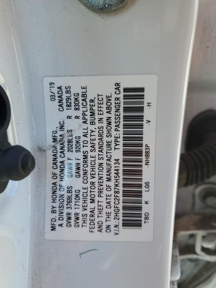 2019 Honda Civic Sport VIN: 2HGFC2F87KH544134 Lot: 82056745