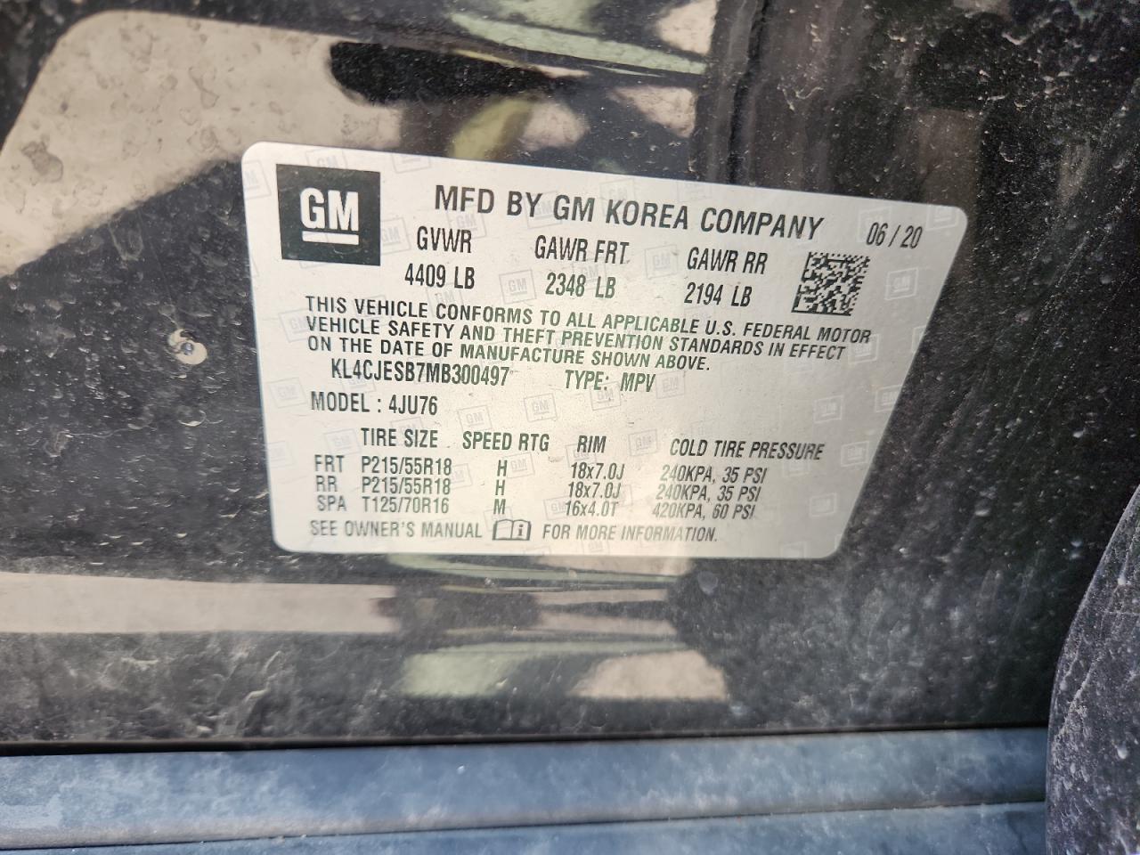 2021 Buick Encore Preferred VIN: KL4CJESB7MB300497 Lot: 71657305