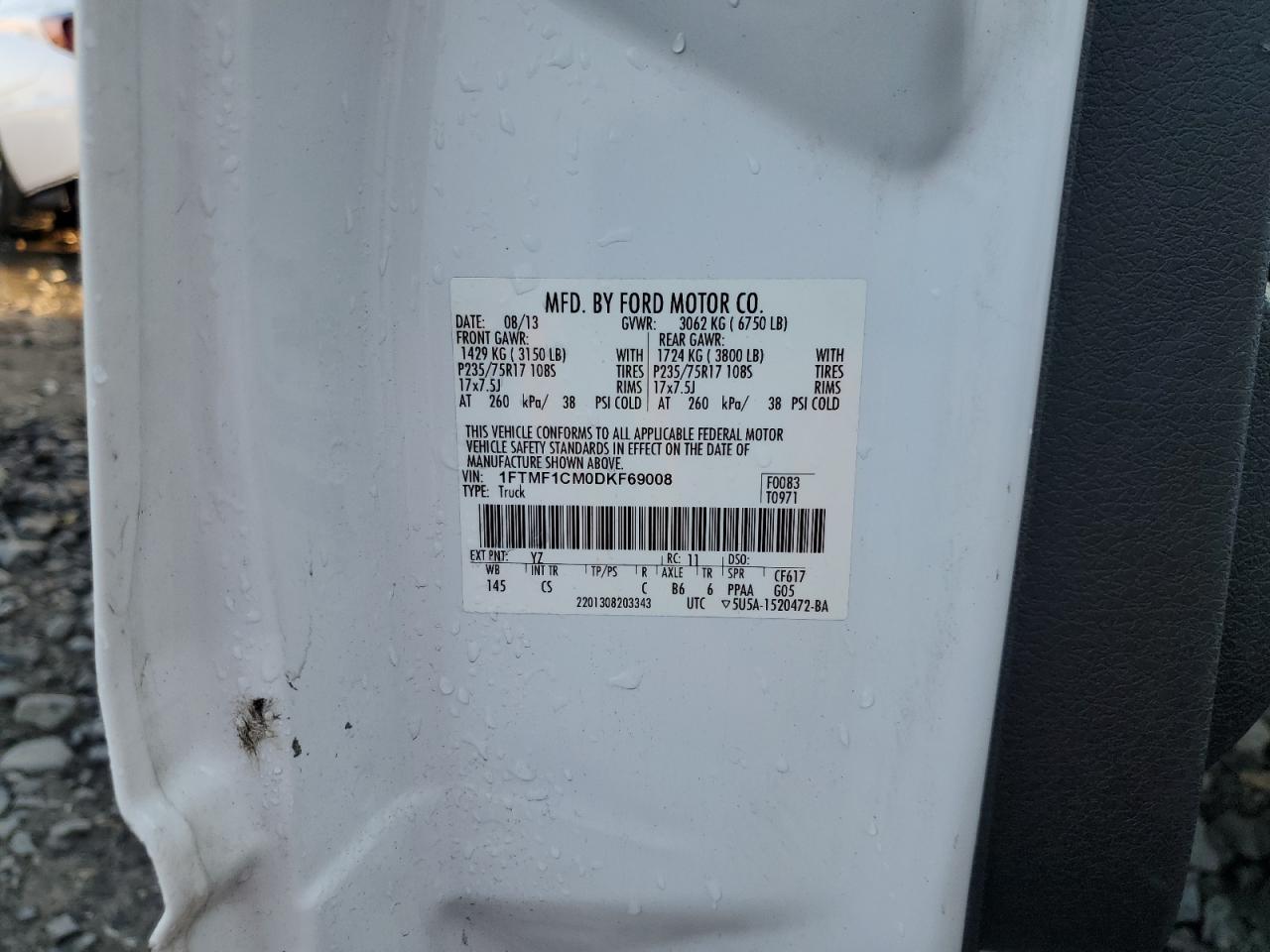 2013 Ford F150 VIN: 1FTMF1CM0DKF69008 Lot: 83800745