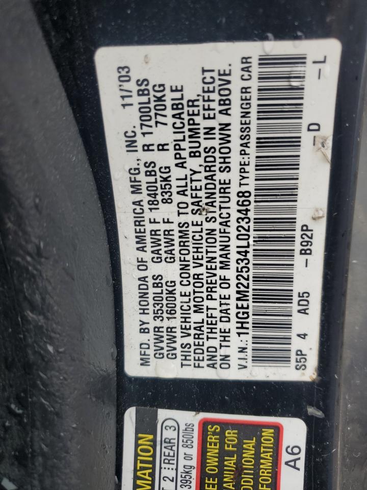 2004 Honda Civic Lx VIN: 1HGEM22534L023468 Lot: 83924165