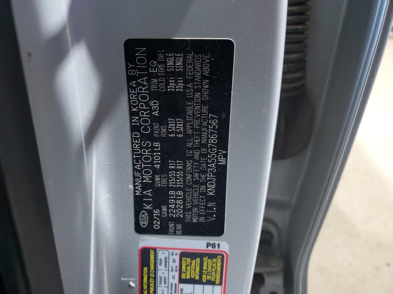 2016 Kia Soul + VIN: KNDJP3A55G7867567 Lot: 71955975