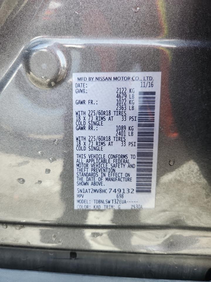 2017 Nissan Rogue Sv VIN: 5N1AT2MV8HC749132 Lot: 84403795