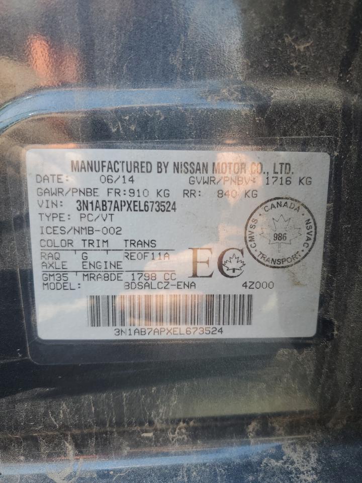 2014 Nissan Sentra S VIN: 3N1AB7APXEL673524 Lot: 66774005