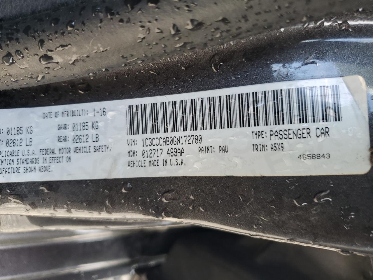 2016 Chrysler 200 Limited VIN: 1C3CCCAB0GN172780 Lot: 81598755