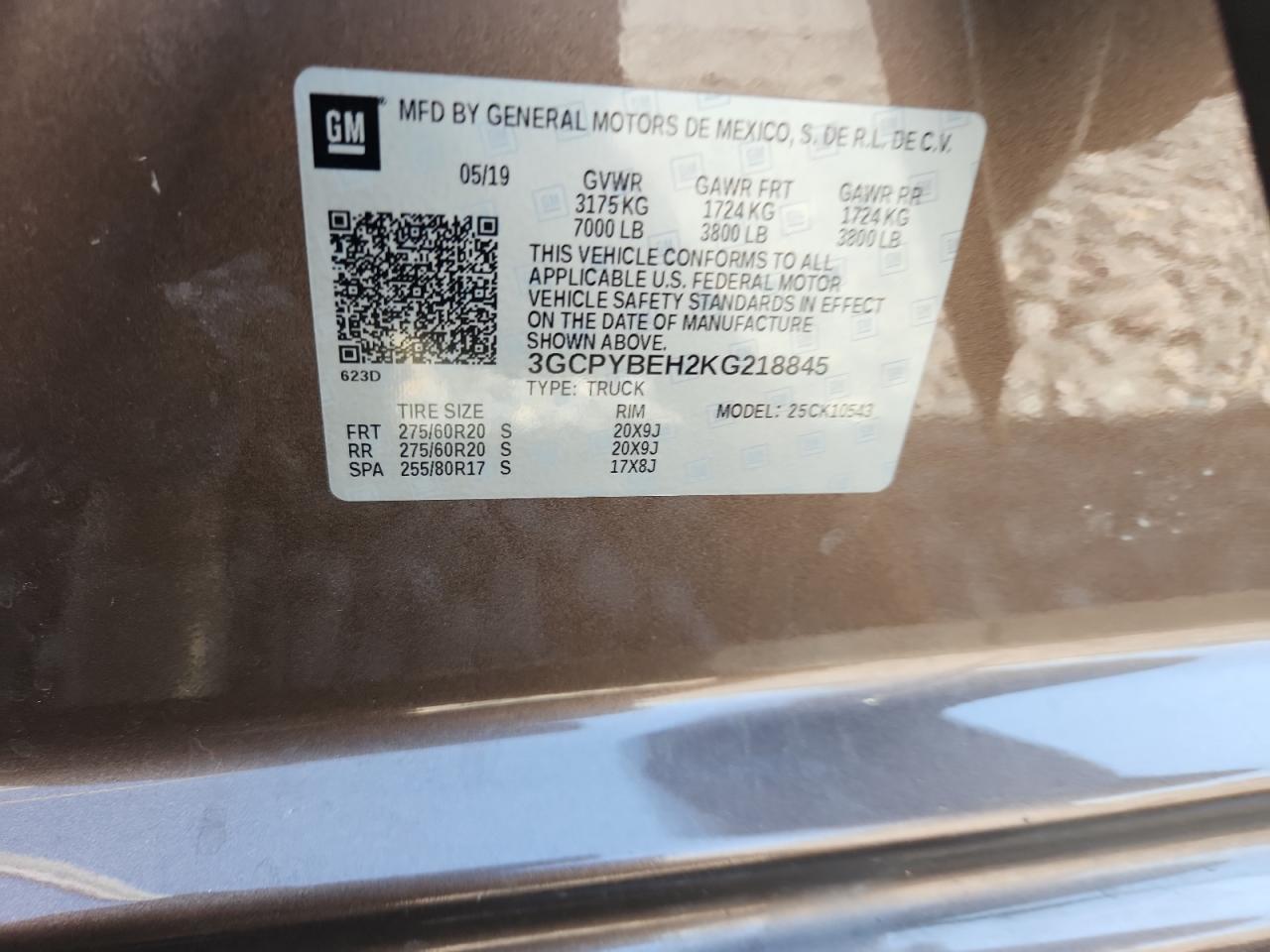 2019 Chevrolet Silverado K1500 Custom VIN: 3GCPYBEH2KG218845 Lot: 80759565