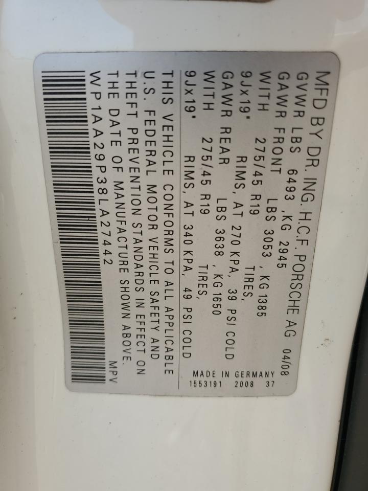 2008 Porsche Cayenne VIN: WP1AA29P38LA27442 Lot: 81367515