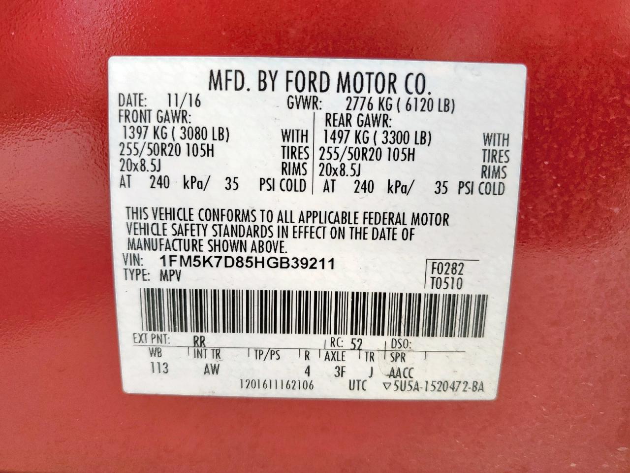2017 Ford Explorer Xlt VIN: 1FM5K7D85HGB39211 Lot: 81379855