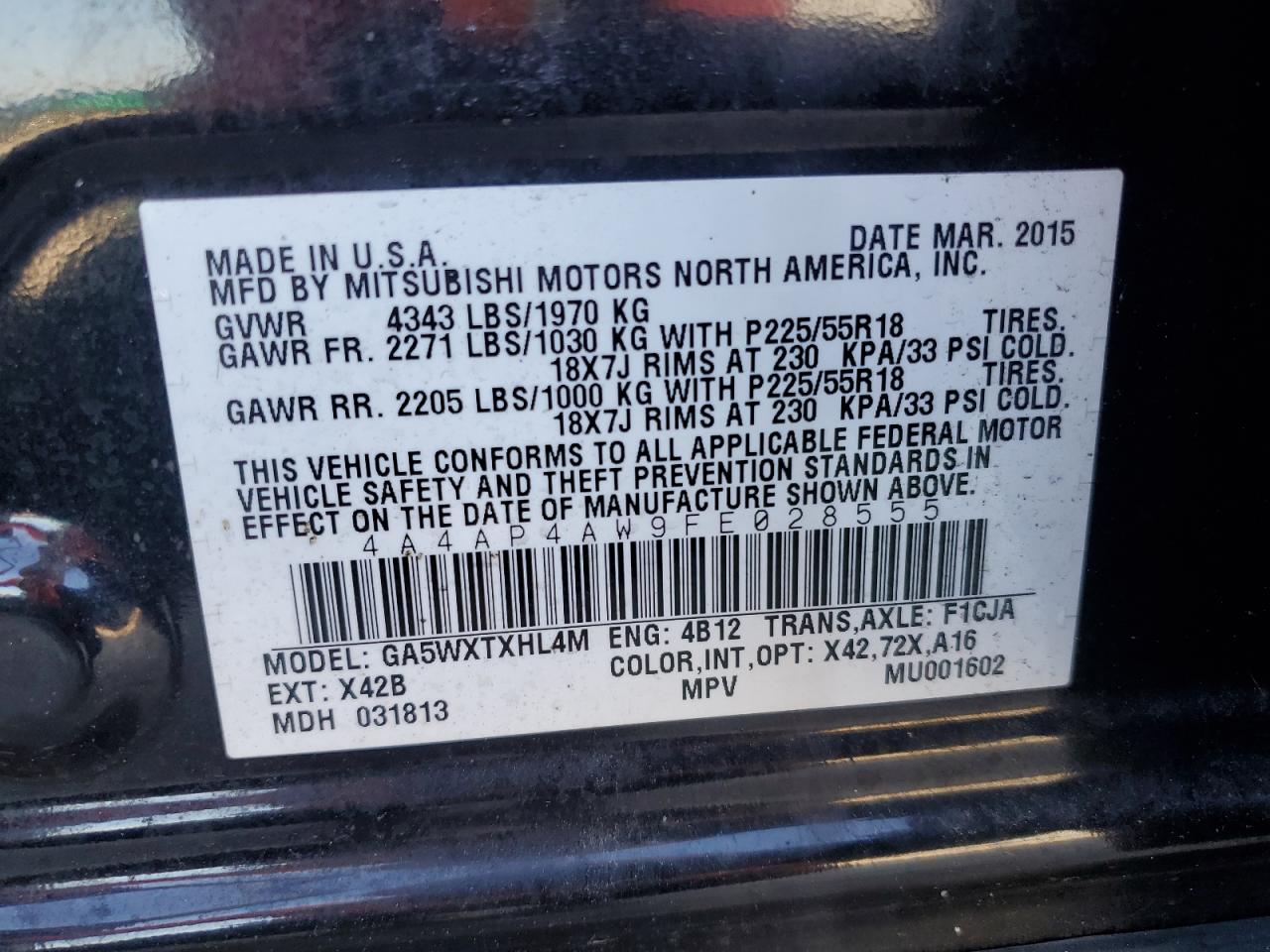 2015 Mitsubishi Outlander Sport Se VIN: 4A4AP4AW9FE028555 Lot: 81515305