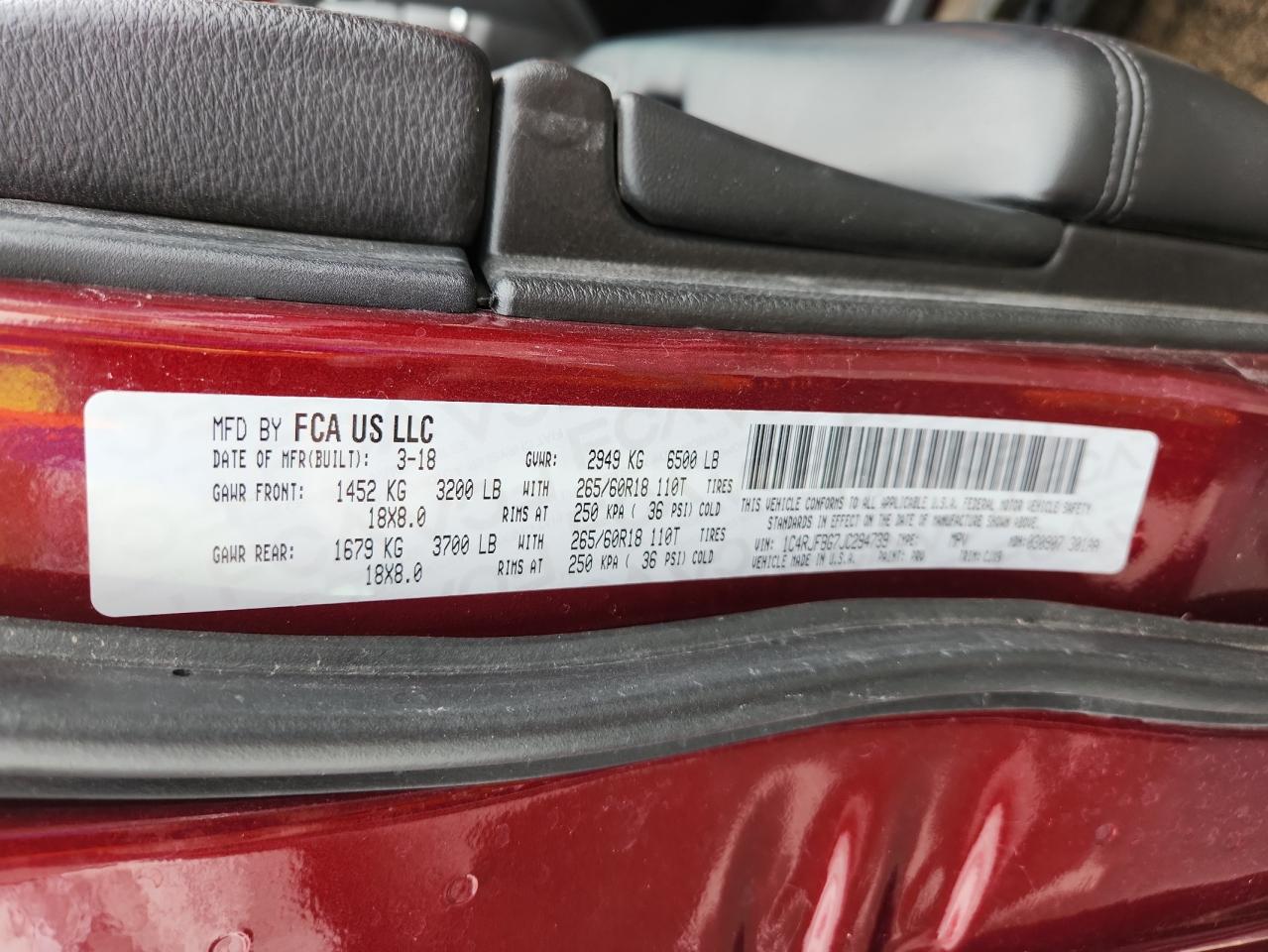 2018 Jeep Grand Cherokee Limited VIN: 1C4RJFBG7JC294739 Lot: 81335235