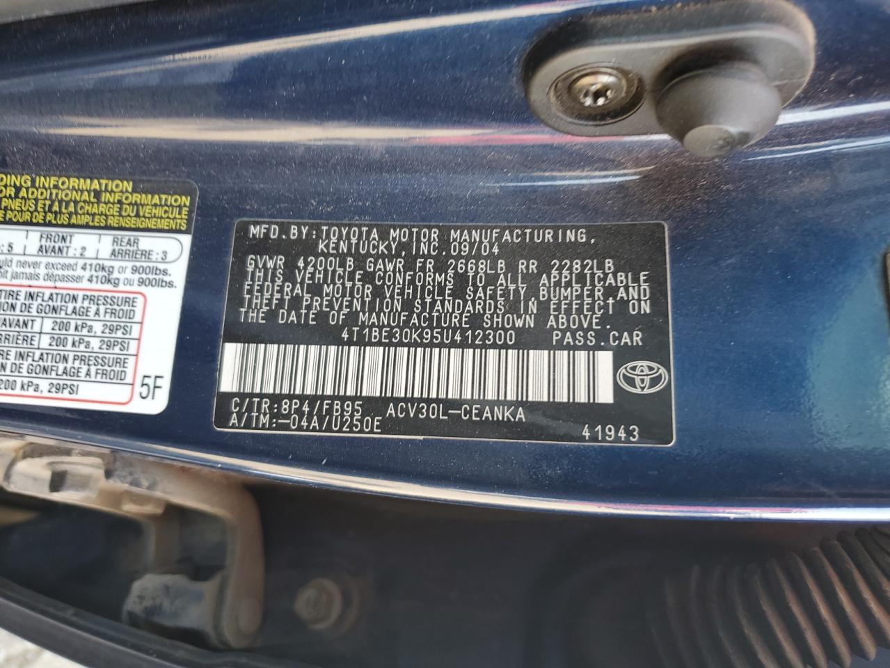 2005 Toyota Camry Le VIN: 4T1BE30K95U412300 Lot: 81341765