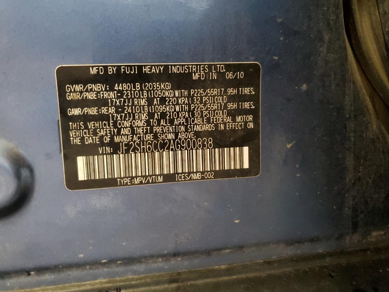 2010 Subaru Forester 2.5X Premium VIN: JF2SH6CC2AG900838 Lot: 71491785