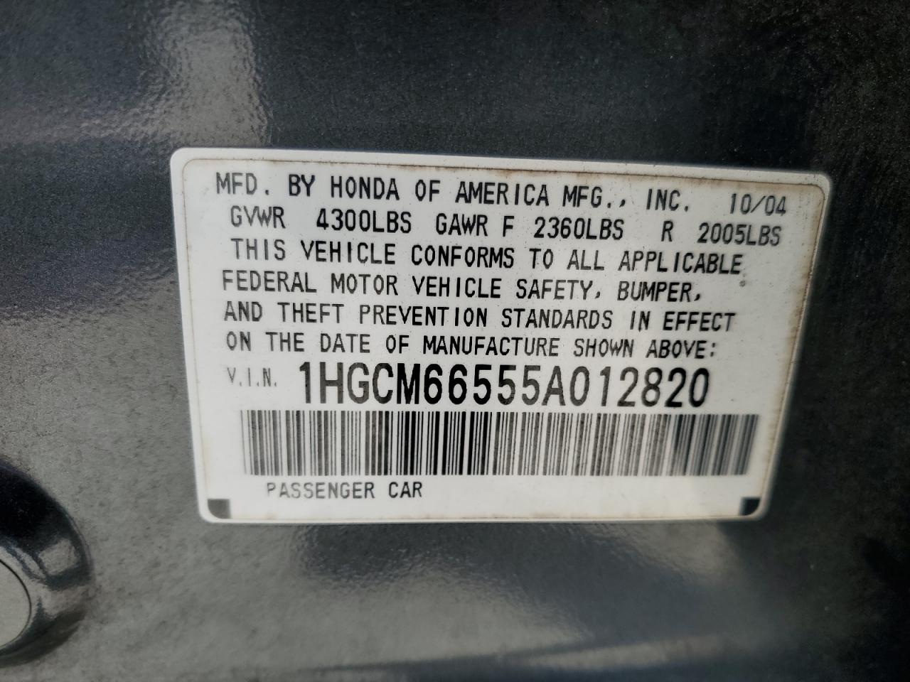 2005 Honda Accord Ex VIN: 1HGCM66555A012820 Lot: 81594665