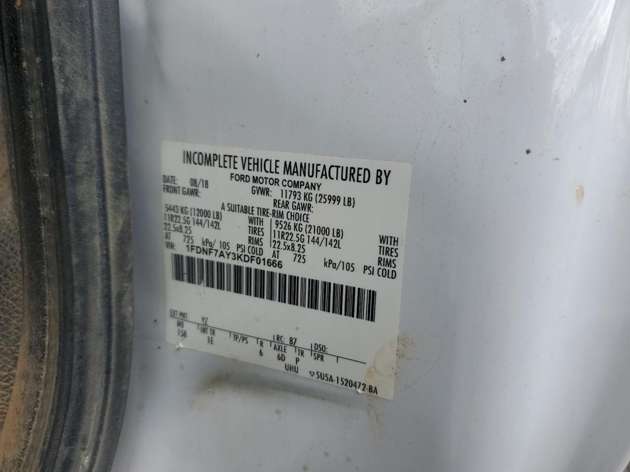 2019 Ford F750 Super Duty VIN: 1FDNF7AY3KDF01666 Lot: 80341505