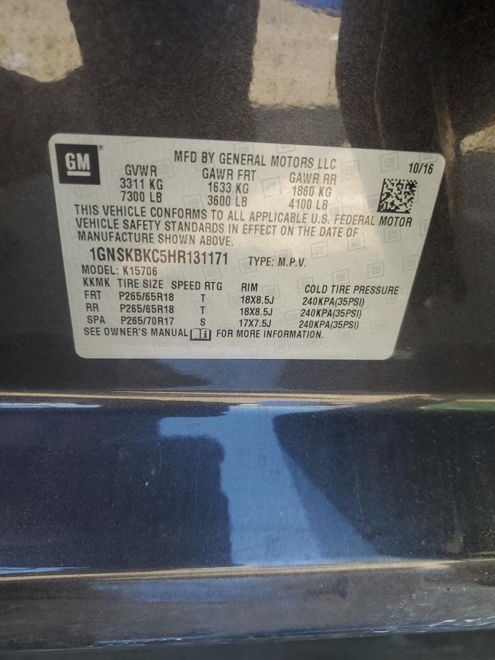 2017 Chevrolet Tahoe K1500 Lt VIN: 1GNSKBKC5HR131171 Lot: 81904625