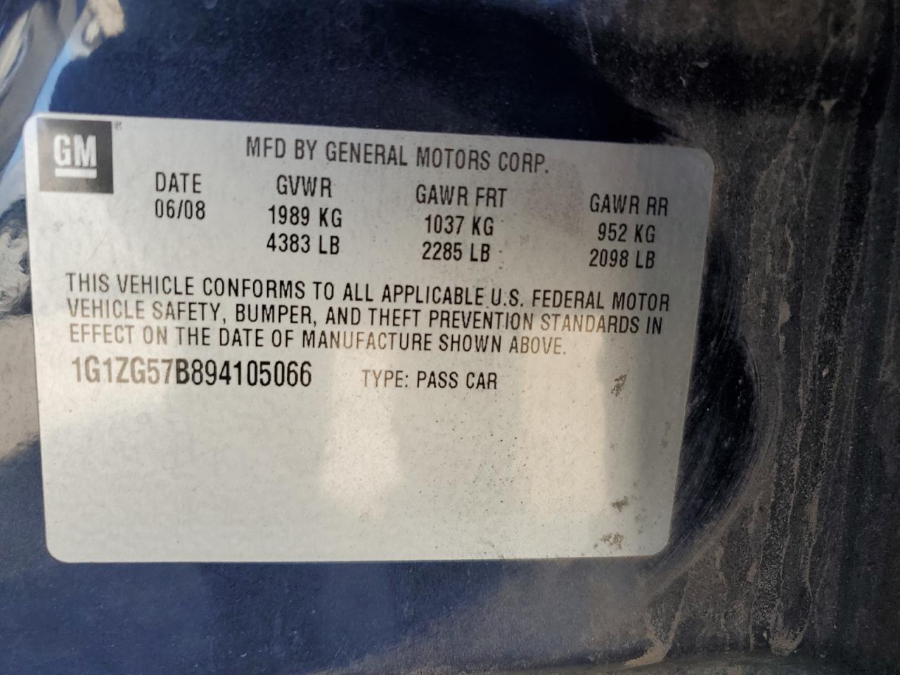 2009 Chevrolet Malibu Ls VIN: 1G1ZG57B894105066 Lot: 71854895