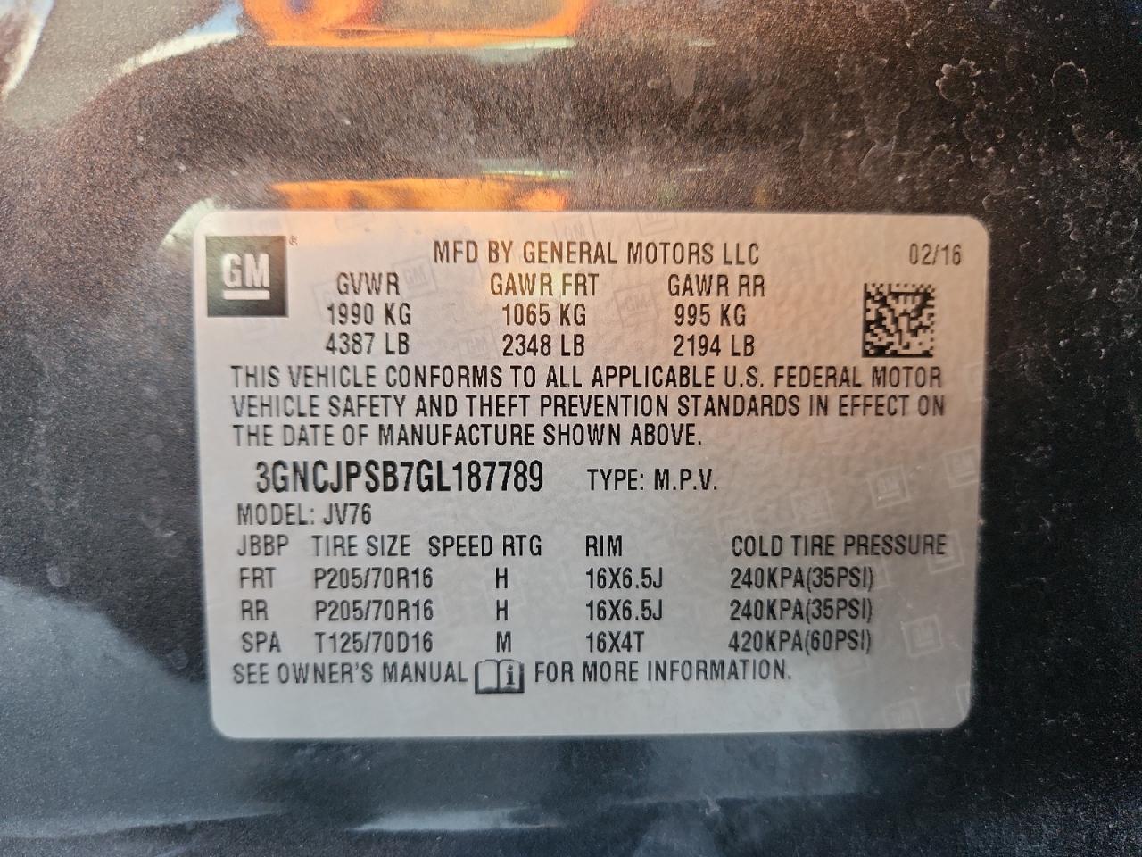 2016 Chevrolet Trax 1Lt VIN: 3GNCJPSB7GL187789 Lot: 83944805